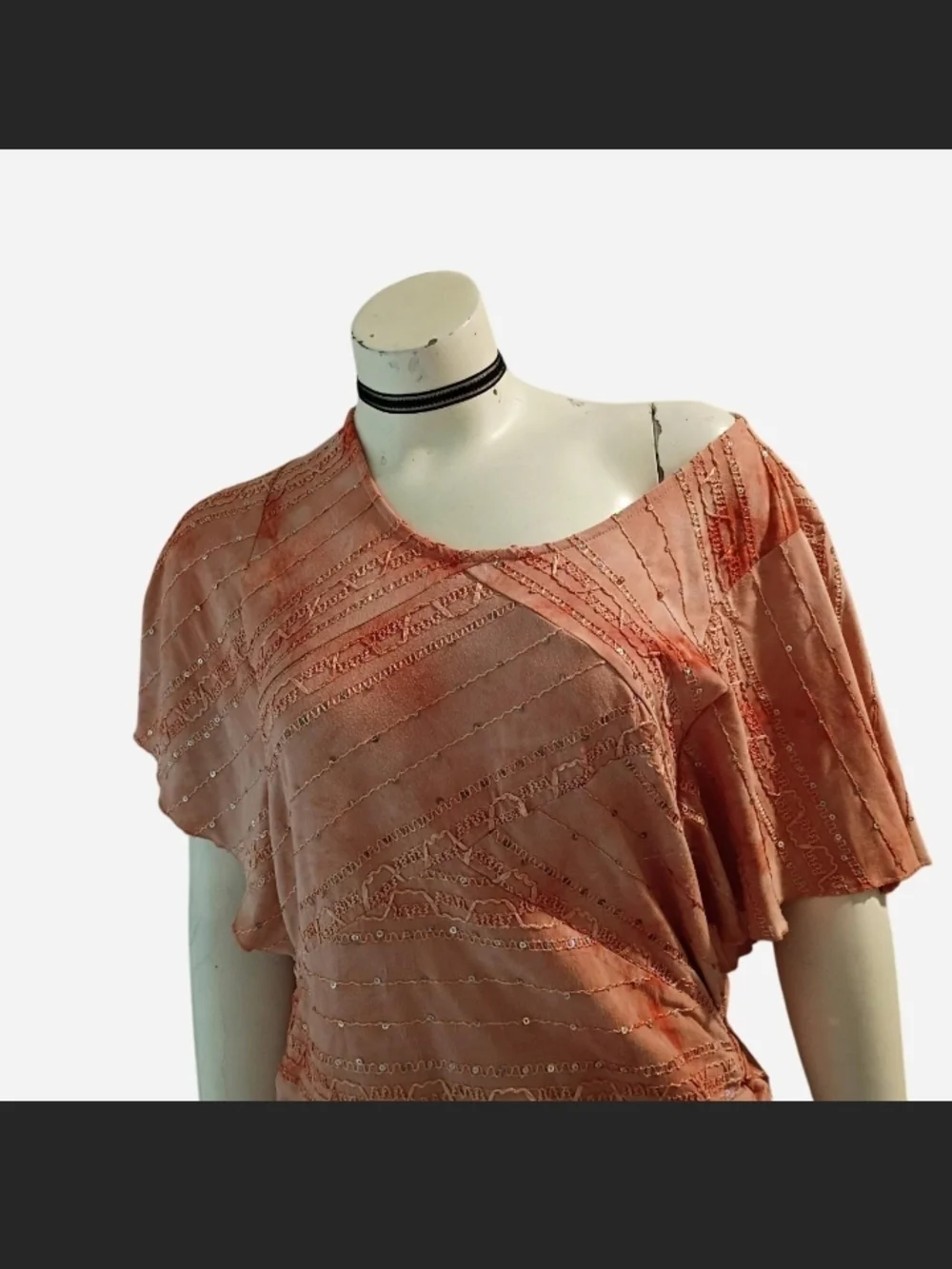 Y2K JM Collections women's M tie dye style peach color embroidered Sequin Top - Picture 2 of 8